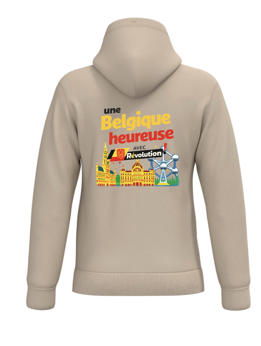 Sweat-shirt capuche beige "Belgique Heureuse"